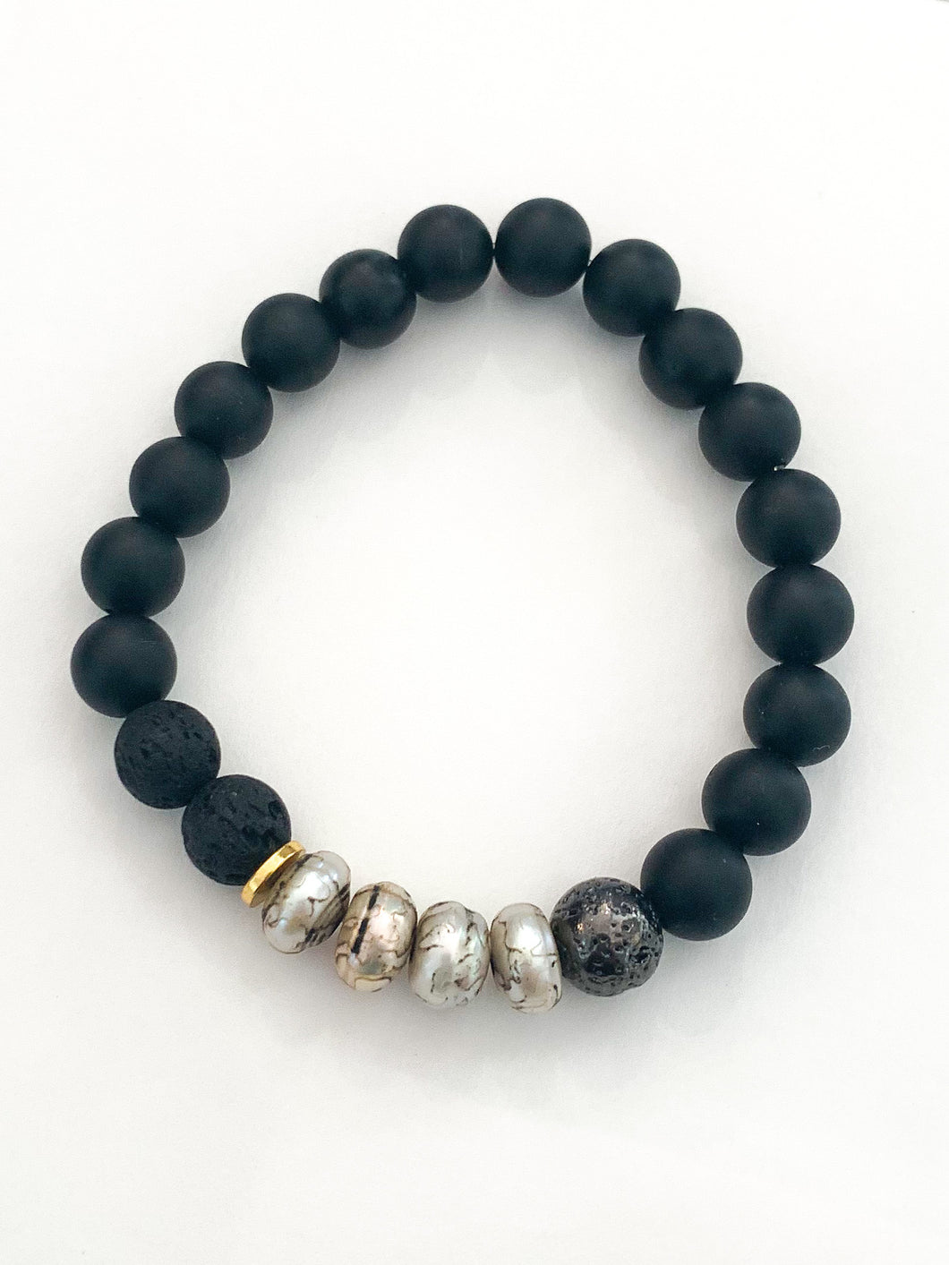 Black Onyx Infuser Bracelet with Tibetan Pearls